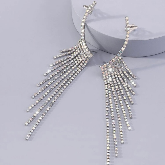 Rhinestone Tassel Decor Ear Climbers - Picture 2 of 5